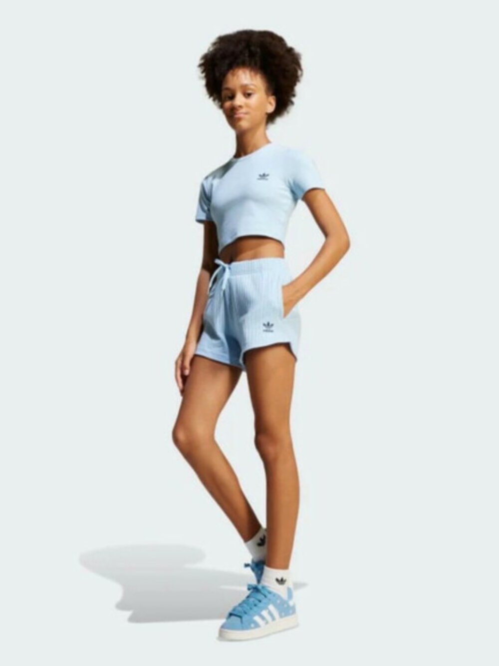 Adidas Girls Ribbed Shorts in Clear Sky XL NWT $45